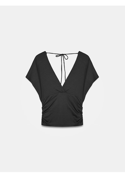 Dilvin 32890 Derin V Yaka Büzgülü Top-siyah