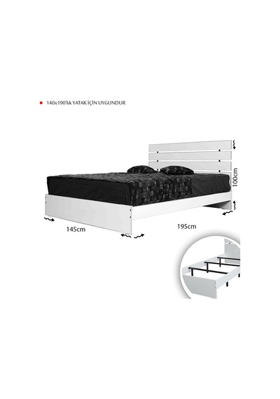 Pasifichome Huga Çift Kişilik Ahşap Karyola Komodin Takım Meşe 140 Cm