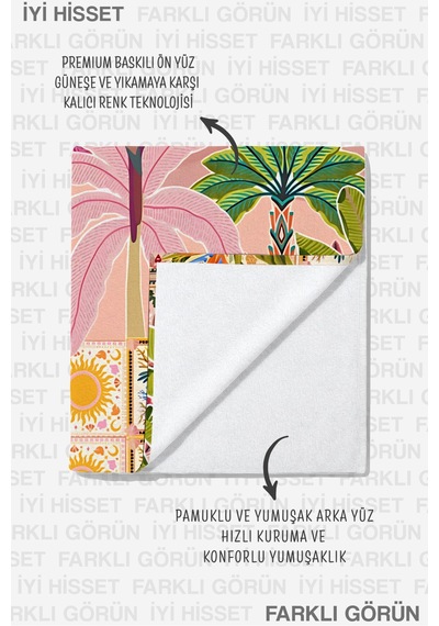 Tropikal Flamingo Palmiye Plaj Havlusu - Bohem Pastel Egzotik Kuşlu Hızlı Kuruyan Mikrofiber Havlu Sedef Dalgası