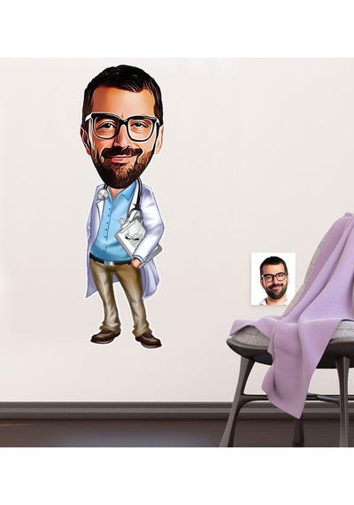 Kişiye Özel Bay Başhekim Karikatürlü Duvar Sticker 50X70CM