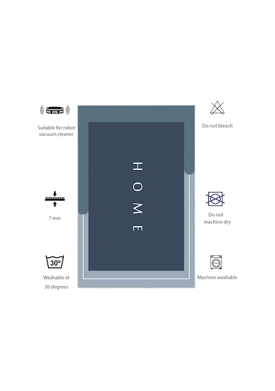 Dijital Kaymaz Yıkanabilir Mutfak Banyo Salon Paspas Halısı Trend Modern Al4001 Indigo