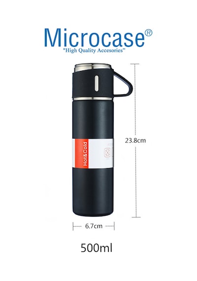 3 Bardak 500 ml Sıcak Soğuk Tutan Termos Siyah - AL3678 Siyah