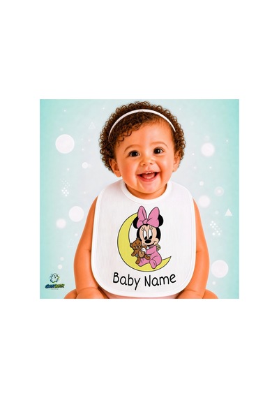 Kişiye Özel Minnie Mouse Keten Bebek Mama Önlüğü Yumuşak - Emici - Yıkanabilir - Özel Tasarım P092 Çok Renkli