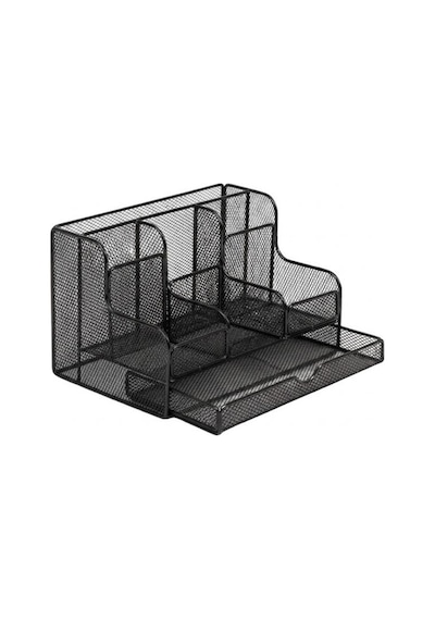 Temel Siyah Metal Mesh Masaüstü Organizer Çekmeceli Çok Bölmeli 25x17x16 Cm 9527b