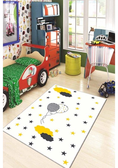 Sarı Kaymaz Tabanlı Yıkanabilir Balonlu Bebek Halısı Ar131n11