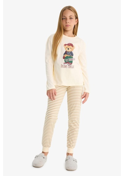 Defacto Kız Çocuk Pijama Takımı Baskılı Uzun Kollu Üst Çizgili Uzun Alt F1085a825auer134 Ekru Defacto Kız Çocuk Pijama Takımı Baskılı Uzun Kollu Üst Çizgili Uzun Alt F1085a825auer134 Ekru