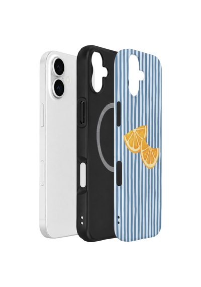 Apple iPhone Uyumlu 17 Vorian Çift Katmanlı Magsafe Kılıf Blue Orange Slices