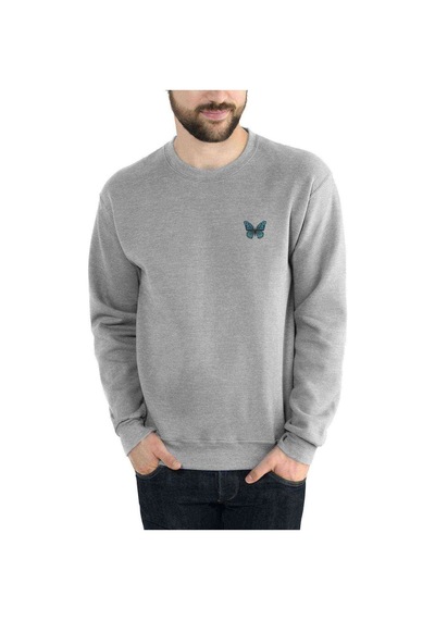 Large Clip Butterfly Baskılı Gri Erkek Örme Sweatshirt