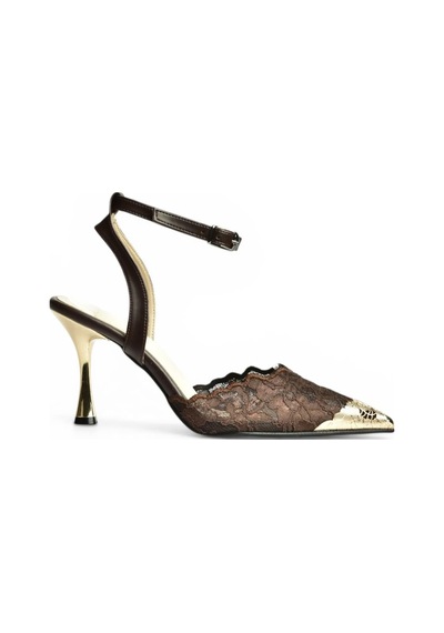 Fox Shoes Y752093806 Kahverengi Dantel İnce Galveniz Topuklu Kadın Ayakkabı