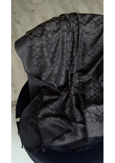 C Desen Yün İpek Şal İnce Kumaş Çift Taraflı Silk Scarfs Antrasit