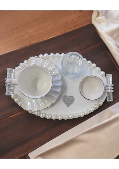Lustre İncili Söz Nişan Tepsisi Krem