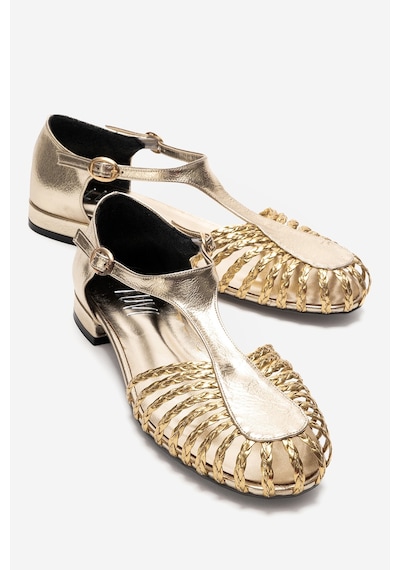 Luvishoes Onos Altın Örgü Detaylı Kadın Sandalet Altın