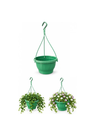 Yeşil Makrome Saksı 3 Adet 2.5 Lt / 21 Cm Askı Dahil 50 Cm