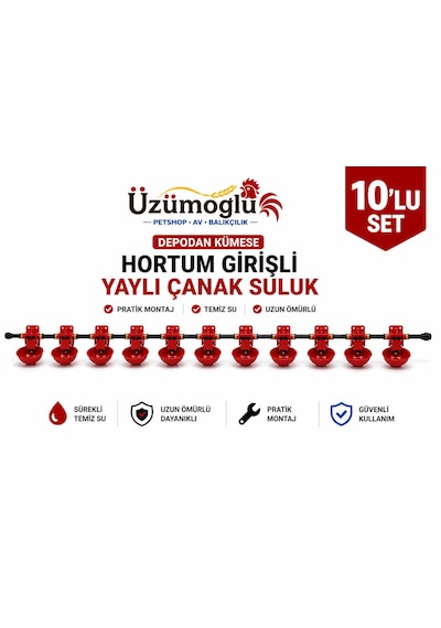 10 Adet Hortum Girişli Yaylı Çanak Suluk Otomatik Tavuk Civciv Suluk Sistemi