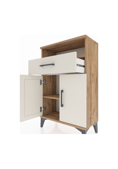 Arges Komodin 2 Raflı Tek Çekmeceli 2 Kapaklı 60x30x96 Çam-ay... Çam