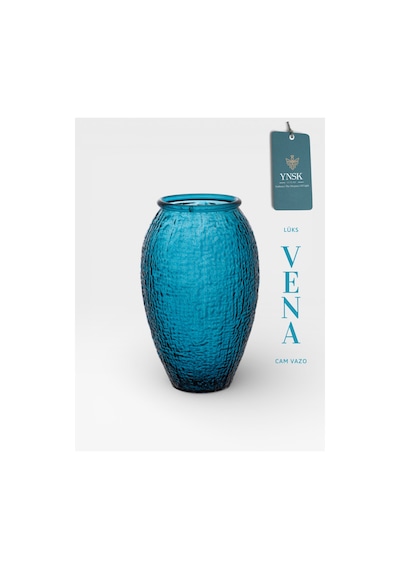 Chacha Home Luxury Vena İthal Cam Vazo 24 Cm Turkuaz