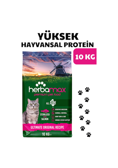 Herbamax Sterilised Kısırlaştırılmış Somonlu ve Pirinçli Yetişkin Kedi Maması 10 KG