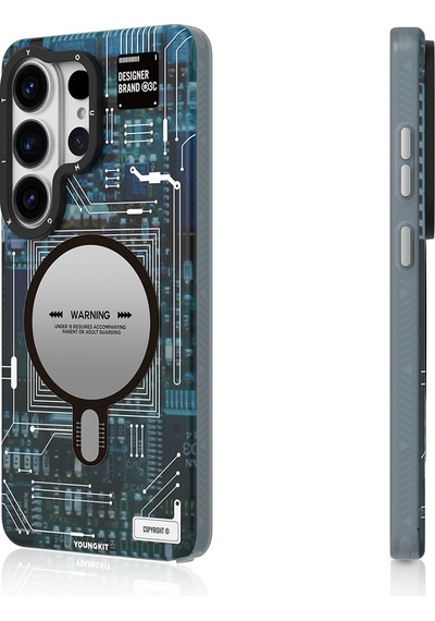 Galaxy S26 Ultra Kılıf M-safe Uyumlu Youngkit 360 Derece Standlı Technology Serisi Kapak Mavi Mavi
