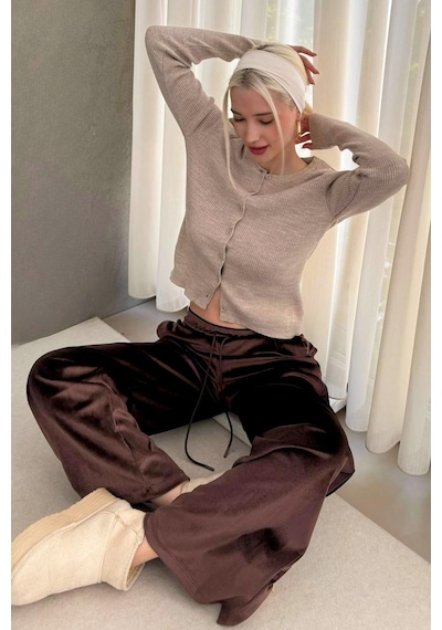 Seeh Bej Düğmeli Uzun Kollu Triko Hırka Sh209 Standart