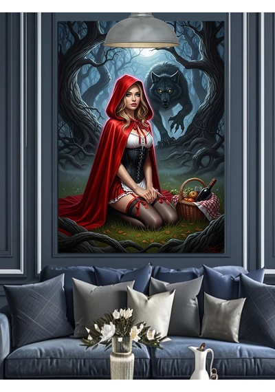 Kırmızı Başlıklı Kız Kurt Ve Orman Modern Dekoratif Kanvas - Mdf Ahşap Tablo