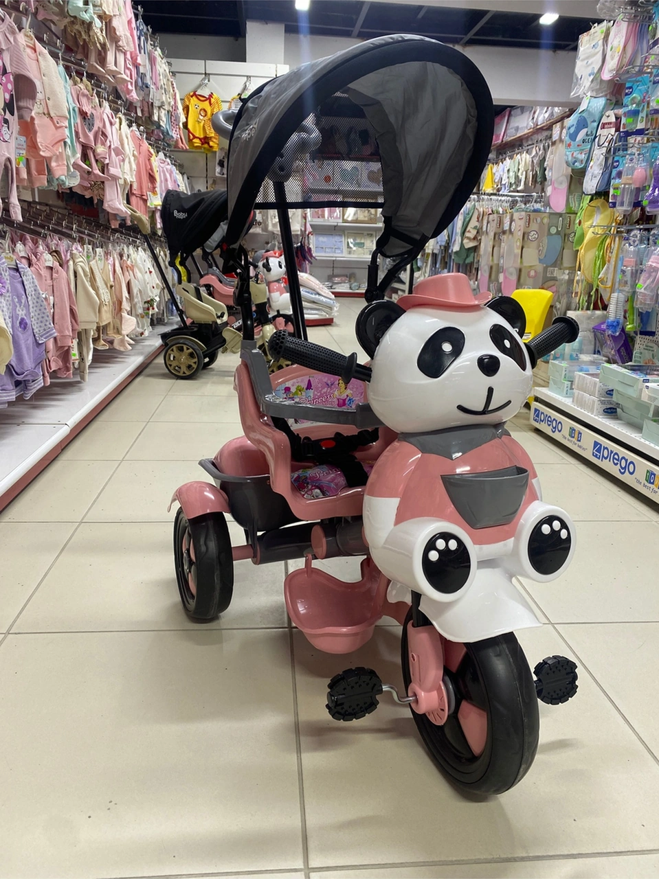 127 Panda Üç Tekerlekli Tenteli Ebeveyn Kontrollü Bisiklet Çocuk Bisikleti Pembe Pembe