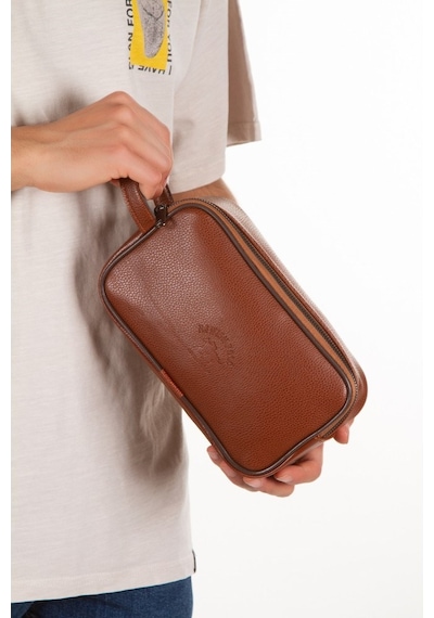 Newish Polo Erkek Taba Deri Portföy Clutch Traş Kozmetik Bakım Ve Günlük El Çantası New277 Taba