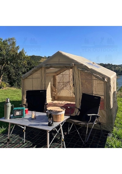 Yek Outdoor 6-8 Kişilik 4 Mevsim Soba/vebasto Çıkışlı 420d Oxford Şişme Kamp Çadırı Pompalı, 300x240x215 Cm Krem