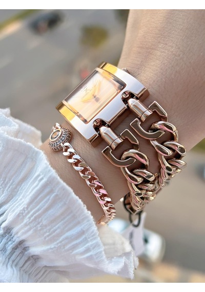 Daniel Klein Çelik Zincir Tasarım Kordonlu 30 Mt Suya Dayanıklı Kadın Kol Saati+bileklik B.10036.s6 Rose Gold