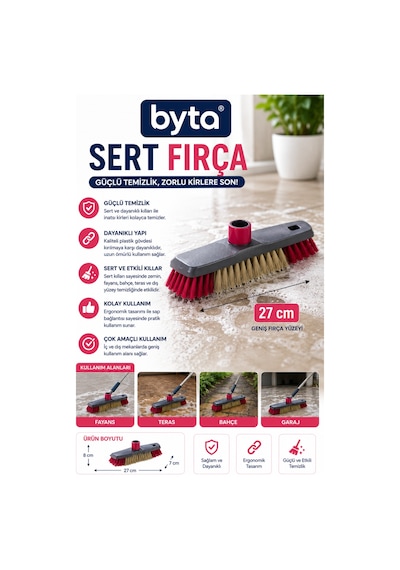 27 Cm Sert Yer Fırçası Çok Amaçlı Fayans, Balkon, Garaj, Bahçe Ve Teras Temizlik Fırçası Sapsız 1 Adet Karışık Renklerde Gönderilir