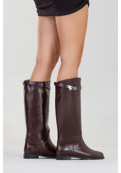Luvishoes Luvi Shoes Yoko Bordo Cilt Kemerli Kadın Binici Çizme Bordo