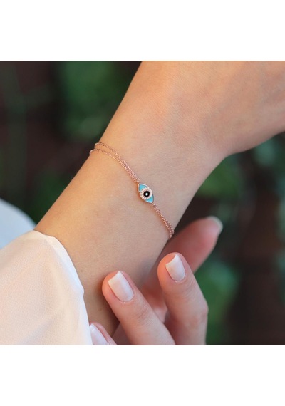Mine İşli Göz Figürlü Rose Gold Kaplama Gümüş Bileklik Gümüş