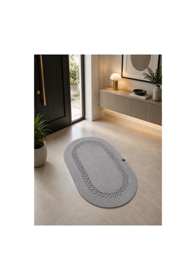Oval Örgü Desenli 2'li Gri Hasır Dekoratif Paspas Set 40x60 / 50x80 Gri Gri
