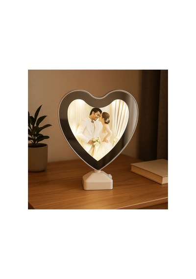 Led Işıklı Kalpli Sihirli Ayna 23x18,5cm Beyaz Fotoğraflı Kişiselleştirebilir Ürün Kırmızı