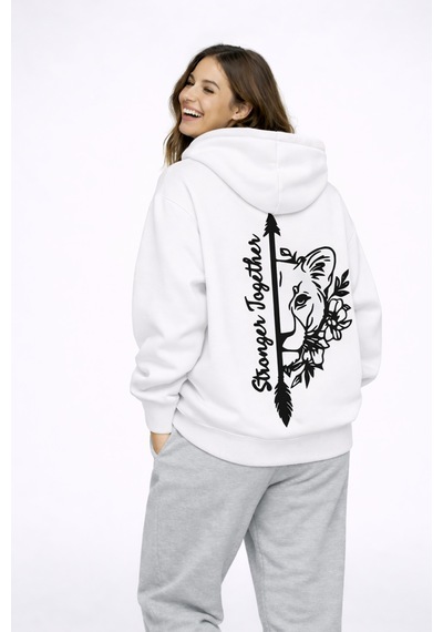 Nevermınd Stronger Together Yazılı Aslan Kaplan Baskılı Sevgili Kombini Oversize Hoodie Beyaz Beyaz Nevermınd Stronger Together Yazılı Aslan Kaplan Baskılı Sevgili Kombini Oversize Hoodie Beyaz Beyaz
