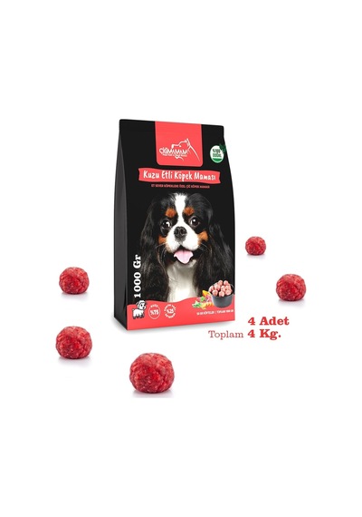 Kuzu Etli Tahılsız Barf Köpek Maması 4 Kg - 1000 G X 4