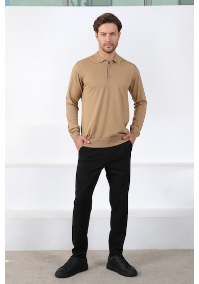 Ferraro Camel Polo Yaka Superfine Erkek Triko Kazak Camel