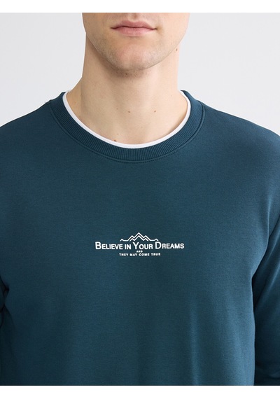 Lcwaıkıkı Classic Petrol Bisiklet Yaka Baskılı Erkek Sweatshirt