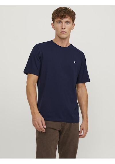 Jack & Jones Erkek Logo Nakis Islemeli Tisört - Paulos - 12245087 Navy Blazer