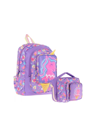 Kaukko Kids Unicorn Detaylı Okul Çantası L5224 Ve Thermo Beslenme Çantası L7224 Seti - Kız Çocuk Mor - Sarı