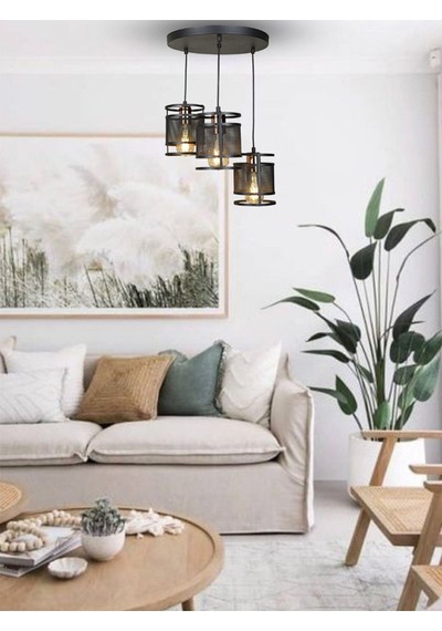 3 Lü Siyah Modern Gold Sarkıt Avize-salon Avizesi 2 Adet