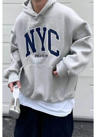 Uyguntarz Nyc Baskılı Pamuklu Oversize Sweatshirt Gri