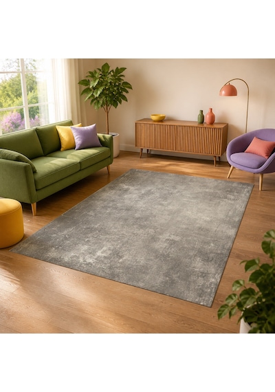 Kartela Halı Grunge Halı Kaymaz Taban Makinede Yıkanabilir Halı Açık Gri - 80 X 120 Cm