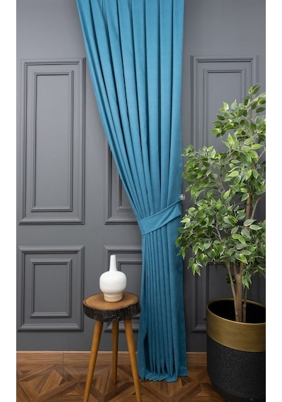 Evdepo Home Deniz Soft Pileli Fon Perde Turkuaz