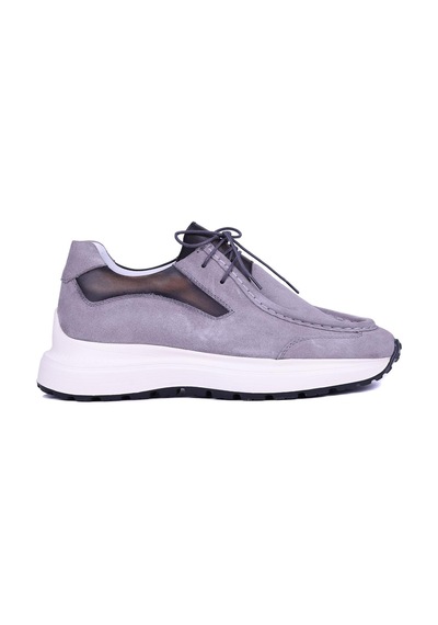 Shoetyle - Gri Hakiki Süet Deri Bağcıklı Erkek Günlük Ayakkabı 115-k525-1373 Gri