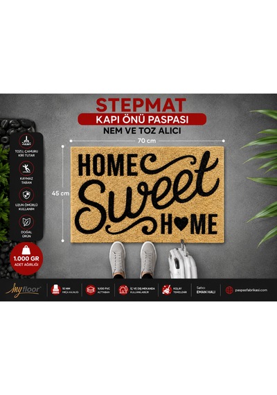 Stepmat Nem Ve Toz Alıcı Velür Coco Kapı Önü Paspası Welcome2 Kahverengi