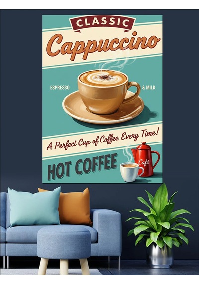 Ahşap Tablo Klasik Cappuccino Kahve Reklamı