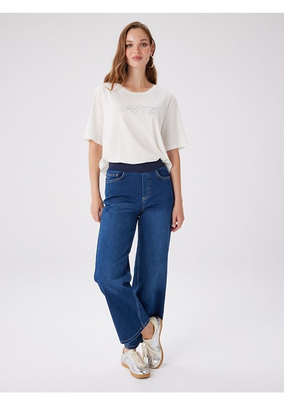 Faik Sönmez Wide Leg Fit Beli Lastikli Rahat Jean Pantolon W27jpn010 Uw27jpn01027 İndigo