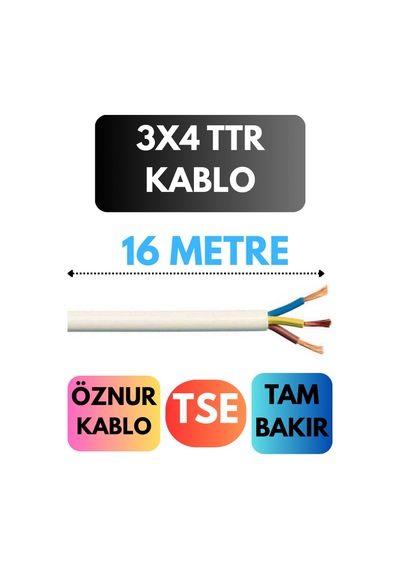 Öznur 3x4 Ttr Kablo Metre Seçenekli Beyaz - 16mt