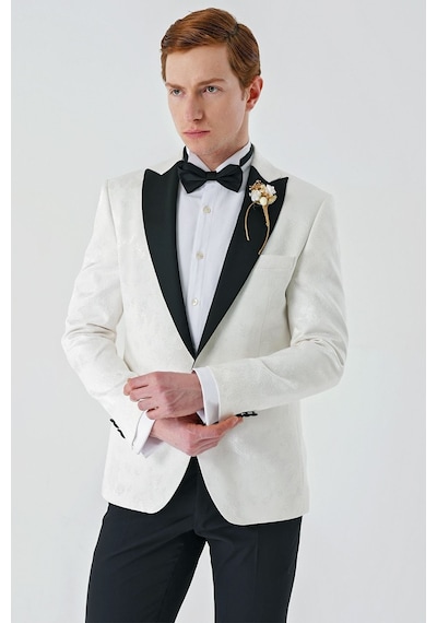 İmza Açık Krem Çıkarılabilir Kırlangıç Yaka Likralı 6 Drop Slim Fit Smokin Damatlık 1001240204-Açık Krem