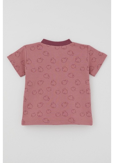 Breeze Kız Bebek Pijama Takımı Elma Desenli Önden Düğmeli 4 Ay - 1 Yaş , Gülkurusu